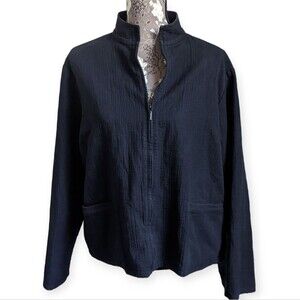 Eileen Fisher Black Cotton Zip Jacket